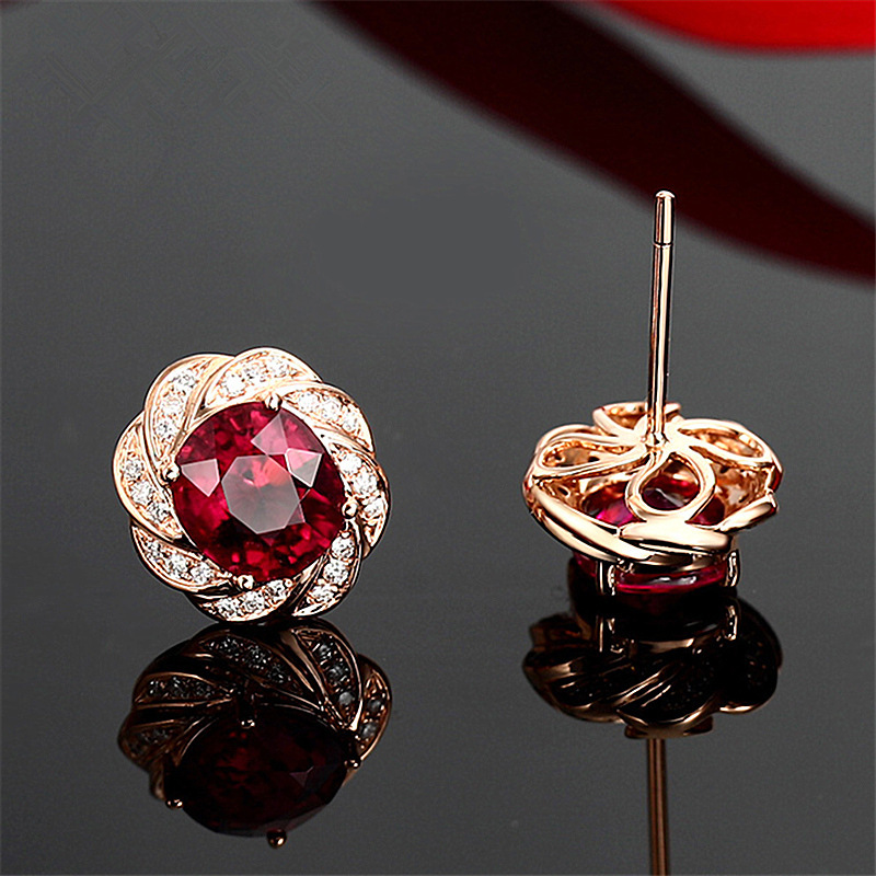 Korean Edition 3 Carat Natural Pigeon Heme Tourmaline Earrings With Studs