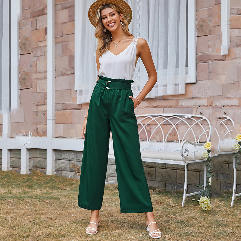 Army Green High Waist Casual Pants