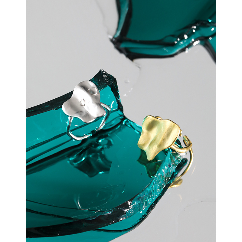 Simple Texture Leaf S925 Sterling Silver Ring Female Ring