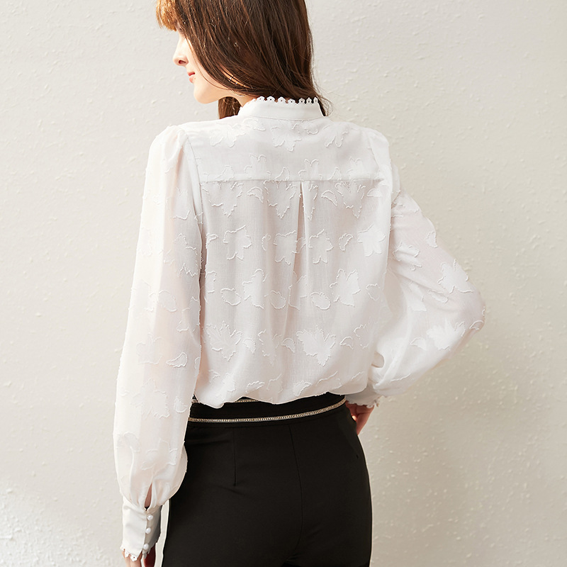 Spring And Autumn New French Design Sense Stand-Up Collar Lantern Sleeves