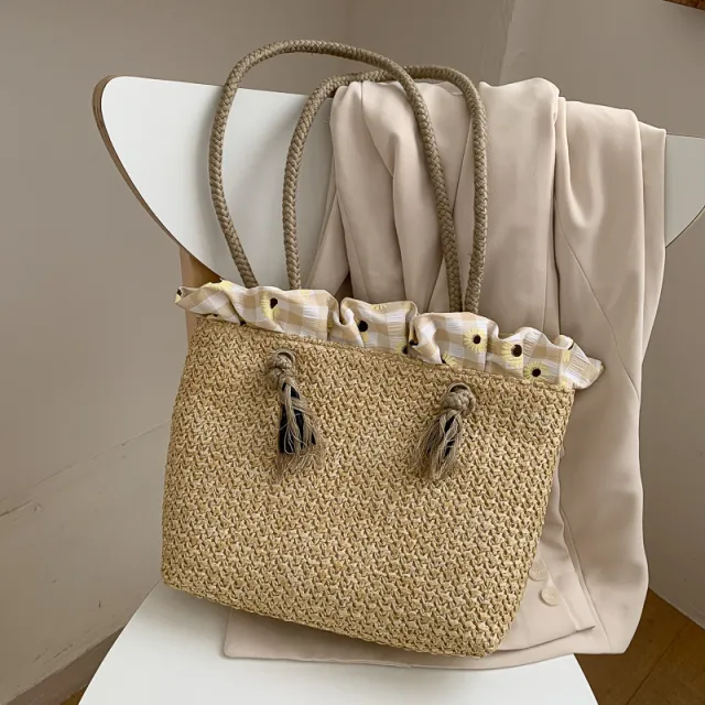 Fashion Women's Summer Straw Bag Tote Shoulder Bags Large Wicker Woven HandBag Female New Braided Raffia Pouch Beach Bag Khaki - Shop at LoveMi