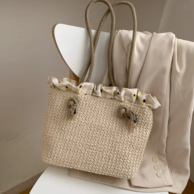 Fashion Women's Summer Straw Bag Tote Shoulder Bags Large Wicker Woven HandBag Female New Braided Raffia Pouch Beach Bag White - Shop at LoveMi