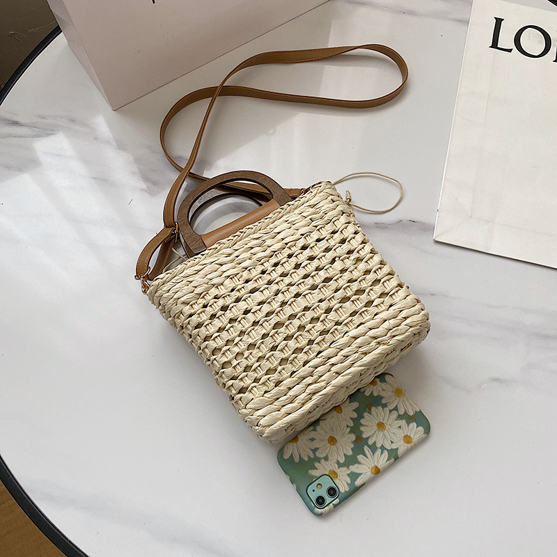 Straw Bag Hollow Hand-woven Bag Women's Portable Diagonal ins Large Beach Vacation Beach Bag