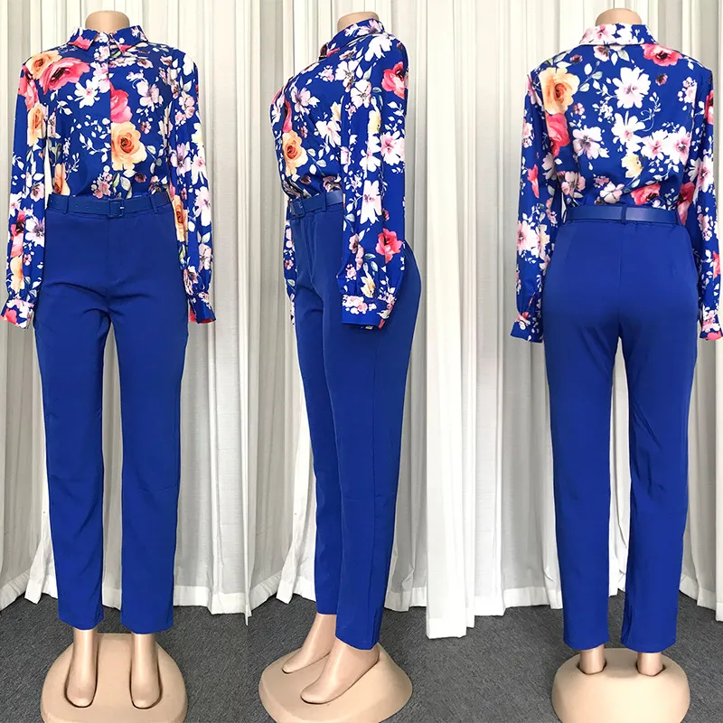 New Cross Border Fashion Two Piece Printing Set In Europe And America - Blue