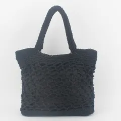 New Crochet Beach Handbag for Girls Summer Straw Rope Hollow Out Hand Woven Totes Bag Women Hollow Knitting Handbag - Black - View 1