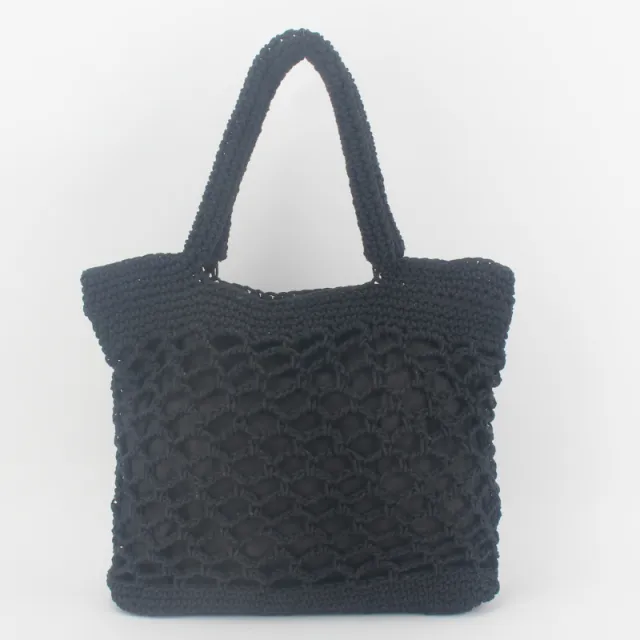 New Crochet Beach Handbag for Girls Summer Straw Rope Hollow Out Hand Woven Totes Bag Women Hollow Knitting Handbag Black - Shop at LoveMi