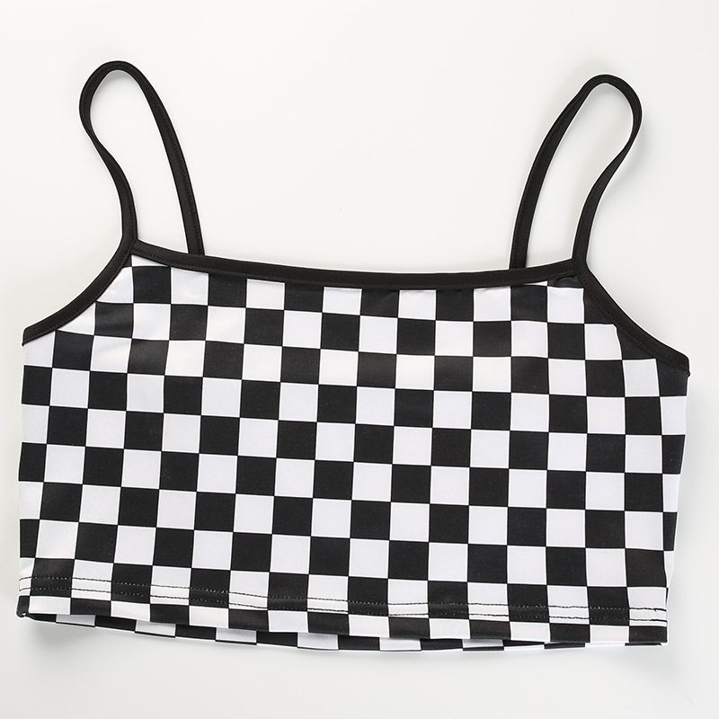 Title 3, Black and white plaid stitching camisole female...