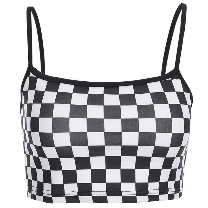 Title 7, Black and white plaid stitching camisole female...