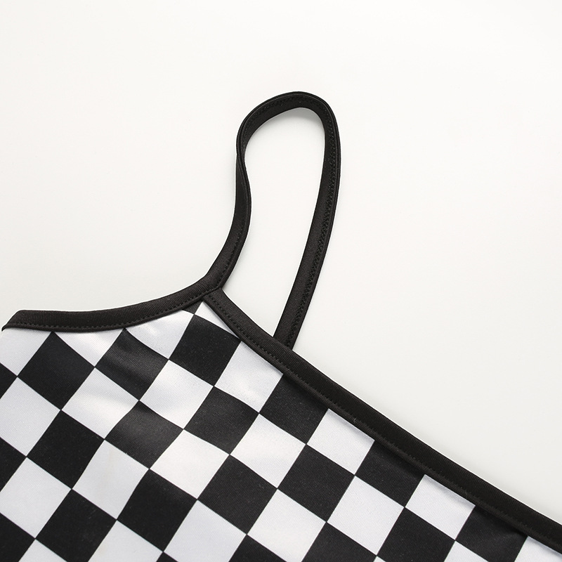 Title 5, Black and white plaid stitching camisole female...