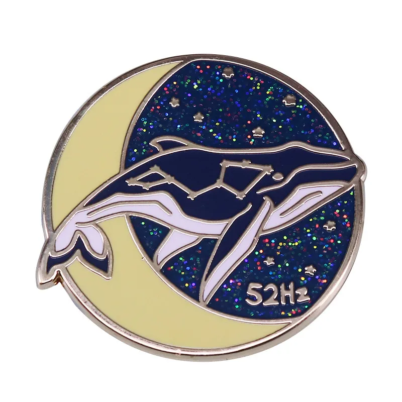 Whale Brooch, Marine Animal Badge, Pin - Golden