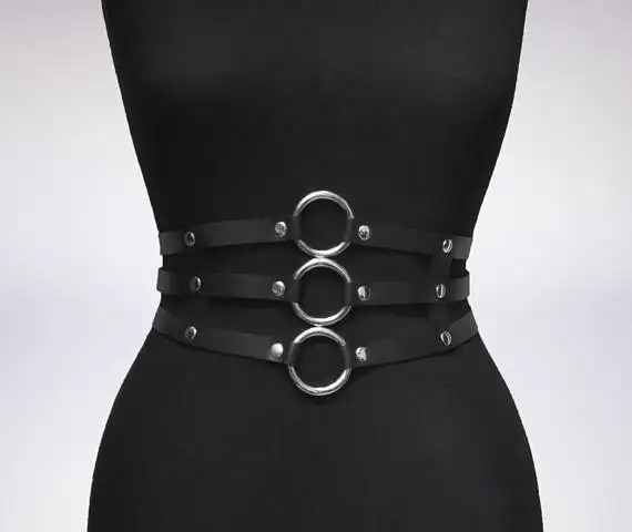 Women Black Leather Waist Belts Sexy Body Harness 3