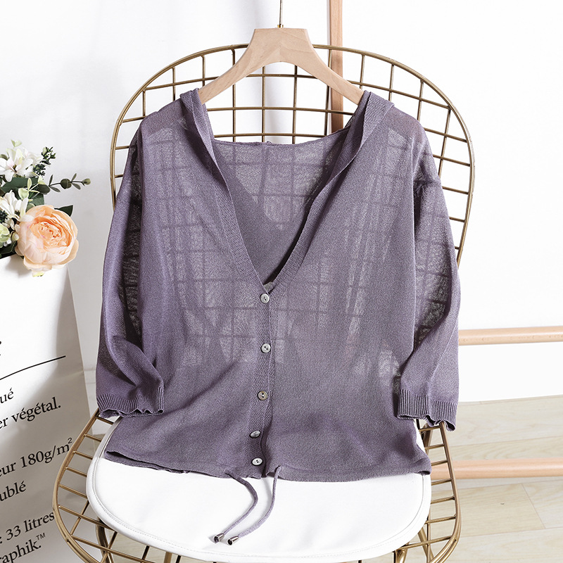 Loose Solid Color Lace-up Sun Protection Cardigan Shawl