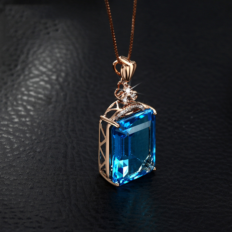 New Rectangular Aquamarine Colored Gemstone Pendant
