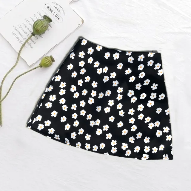 European And American High Waist Satin Print Skirt Black - Shop at LoveMi