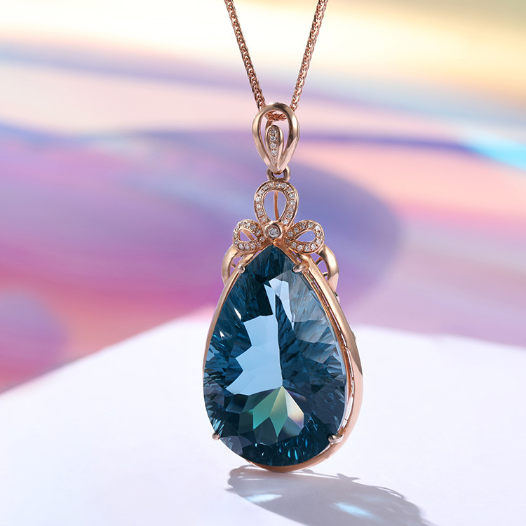 New Big Water Drop Shape Simulation Color Blue Full Diamond Color Treasure