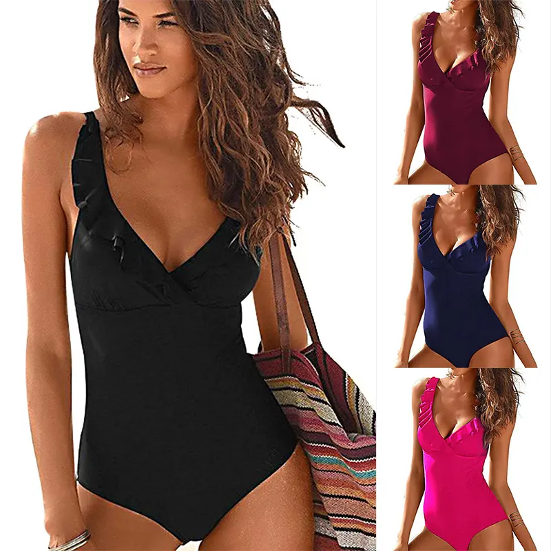 Swimsuit Sexy One-Piece V-neck Ruffled Hot Style Women Swimwear