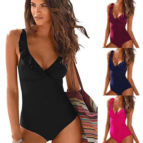 Swimsuit Sexy One-Piece V-neck Ruffled Hot Style Women Swimwear