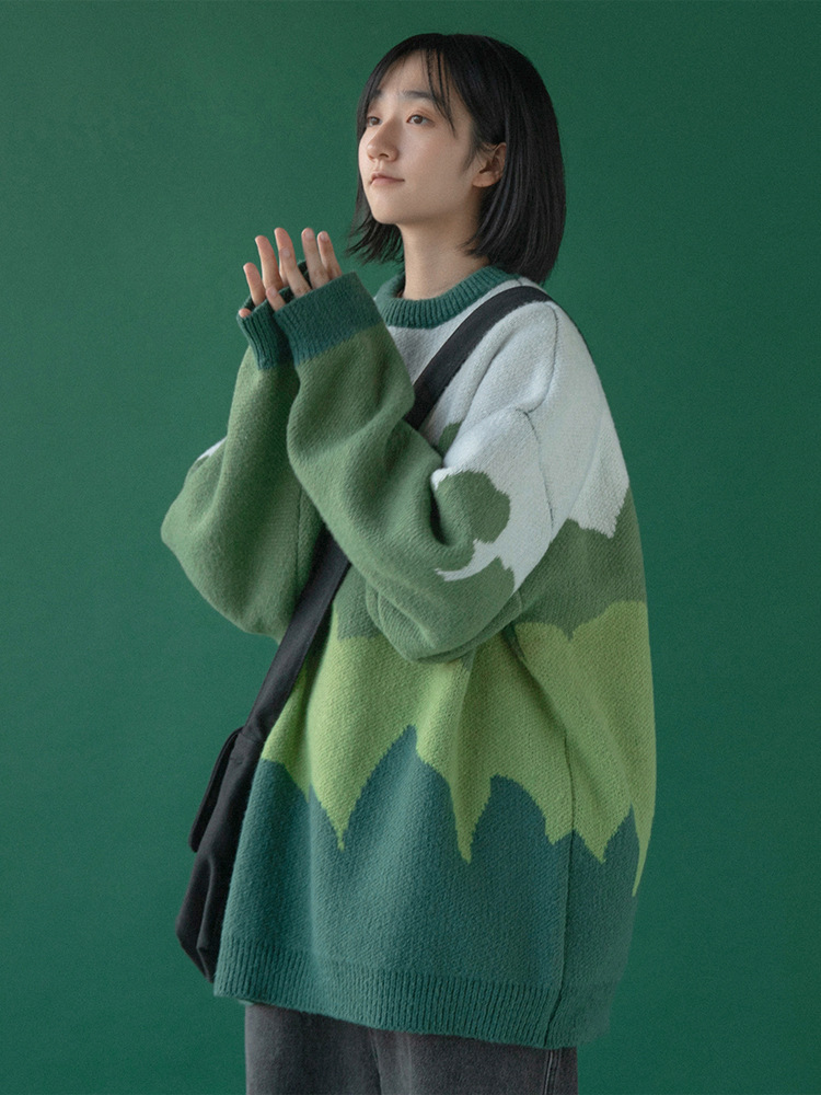 New autumn and winter Oversize Lazy Wind Color Matching Striped Sweater Women's New Long Sleeve Knit Pullover Tops