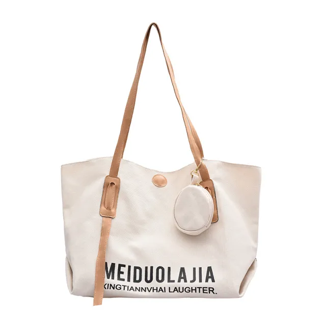 Large Capacity Portable Tote Bag New Female Bag Korean Version Messenger Shoulder Bag Fashion Portable Canvas Bag Khaki - Shop at LoveMi