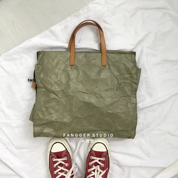 New Waterproof Paper Simple Handbag Ins Shoulder Bag Green - Shop at LoveMi