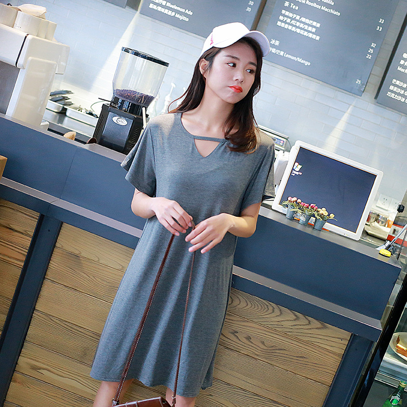 Women's Summer Loose Dress V Neck Short Sleeved Dress