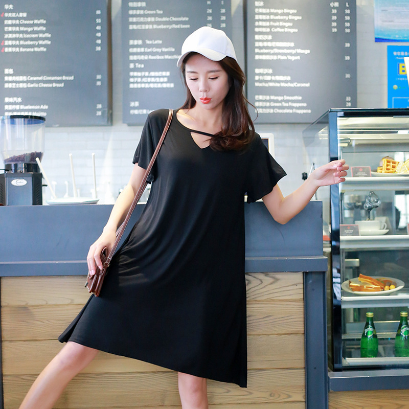 Women's Summer Loose Dress V Neck Short Sleeved Dress