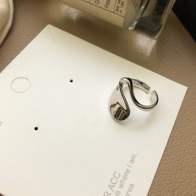 خاتم نسائي فضة استرليني S925 بتصميم مفتوح غير منتظم كوري