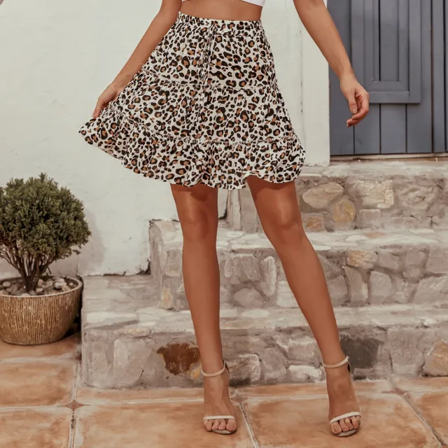 High waisted Skirt With Floral Elements Coffee - Shop at LoveMi