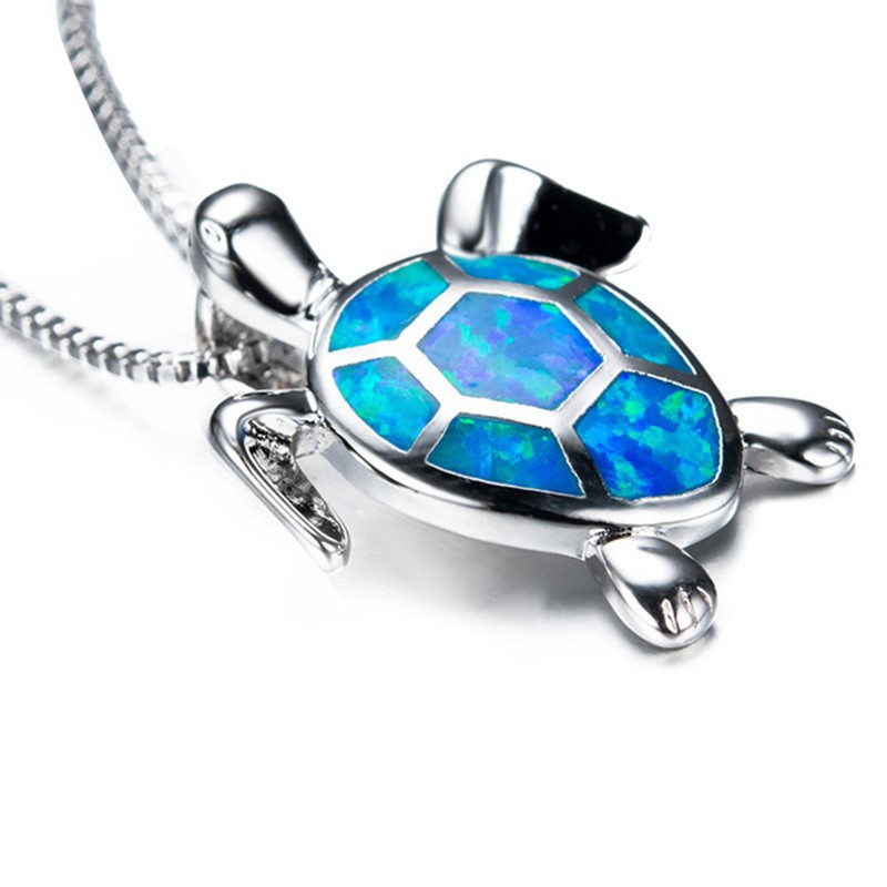 Tortoise Imitated Opal Blue Opal Pendant Necklace