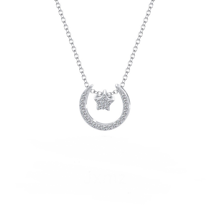 Women's Sterling Silver Star and Moon Necklace