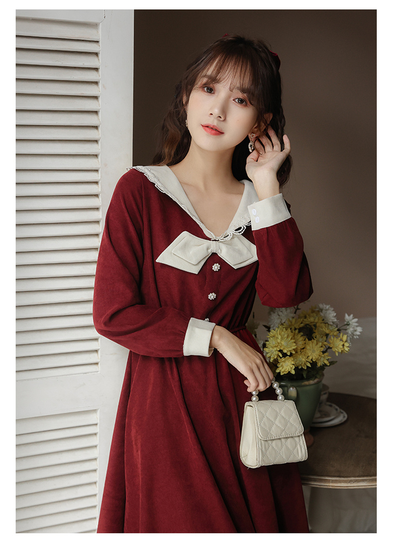 New French Retro Gentle Wind Red Temperament Waist Slimming Dress