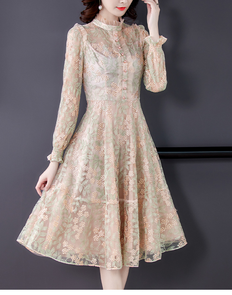 Women''s Dress Fat Sister Gentle Style Long Sleeve Celebrity Temperament Embroidery… — image 1