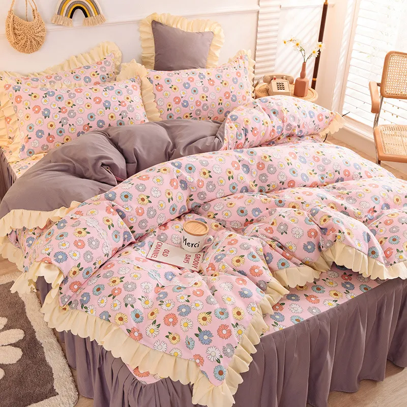Girly Heart Lace Bed Skirt Princess Style Duvet Cover Bedding - G
