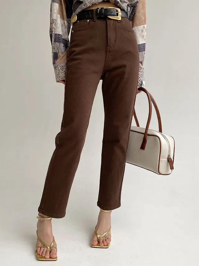 Small Girl Pants Loose High Waist Slim Straight Leg Pants Brown - Shop at LoveMi