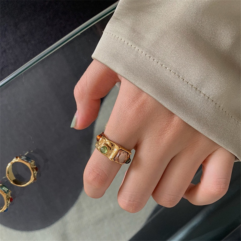 Retro Style Niche Colored Gemstone Personality Trendy Ring