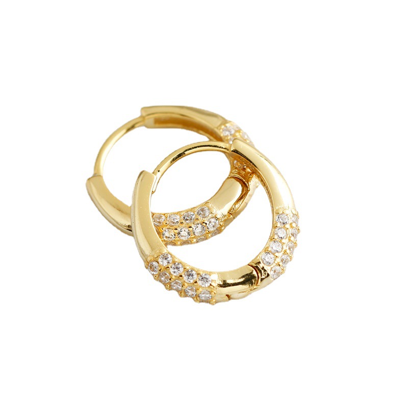 Silver Earrings With Diamonds And Zircon Circle Earrings