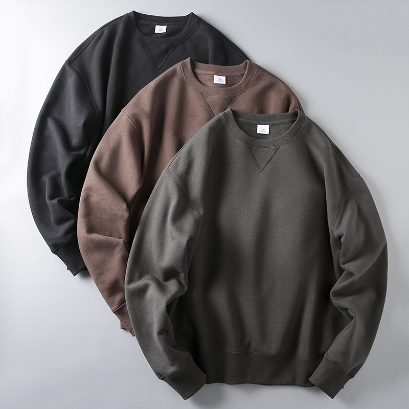 Men's Solid Color Loose Round Neck Long Sleeve Sweater
