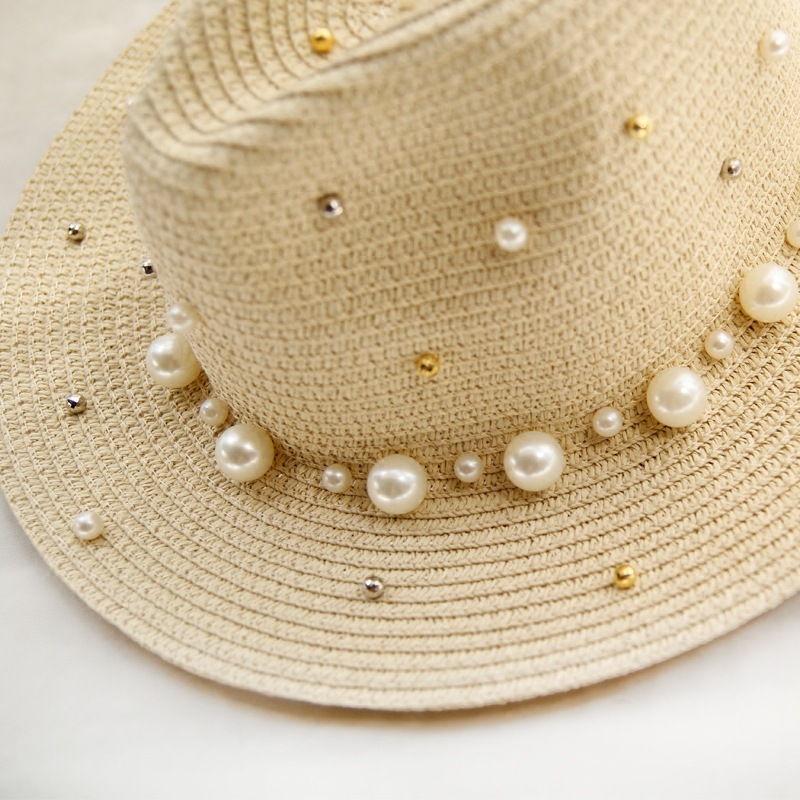 Title 1, Fashion Simple Pearl Vide Brim Sunhat