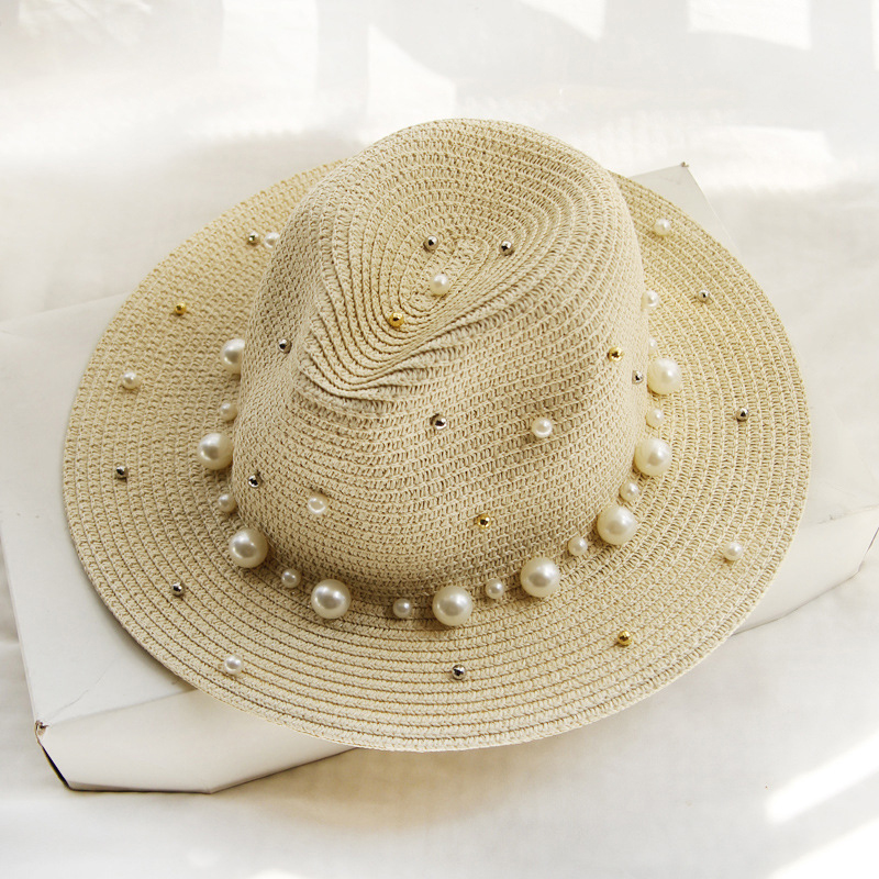 Title 7, Fashion Simple Pearl Wide Brim Sunhat