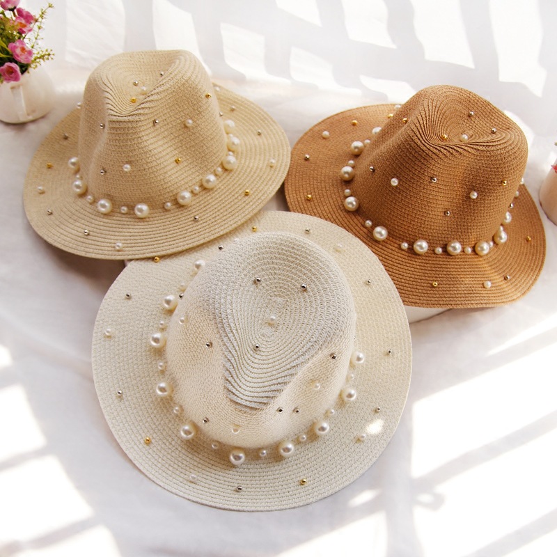 Title 6, Fashion Simple Pearl Wide Brim Sunhat