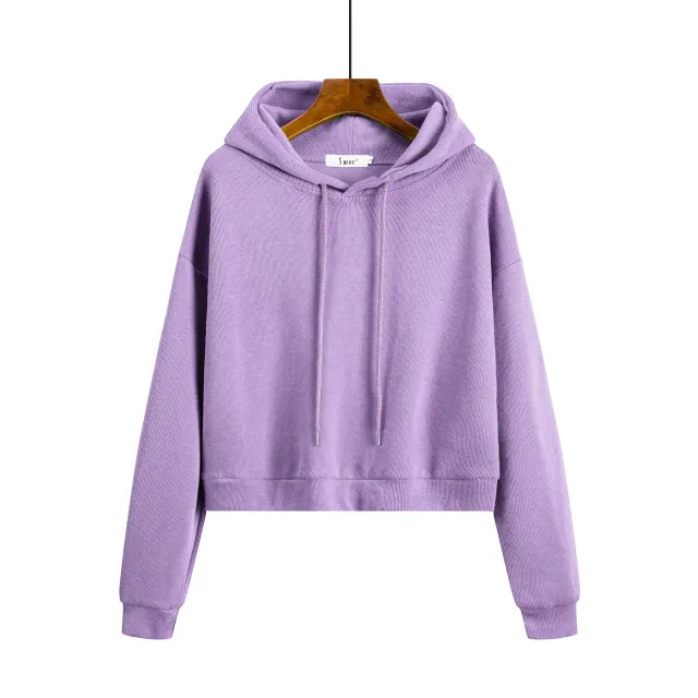 Women's Short Hooded Sweater Loose Thin Long Sleeved Jacket Purple - Shop at LoveMi