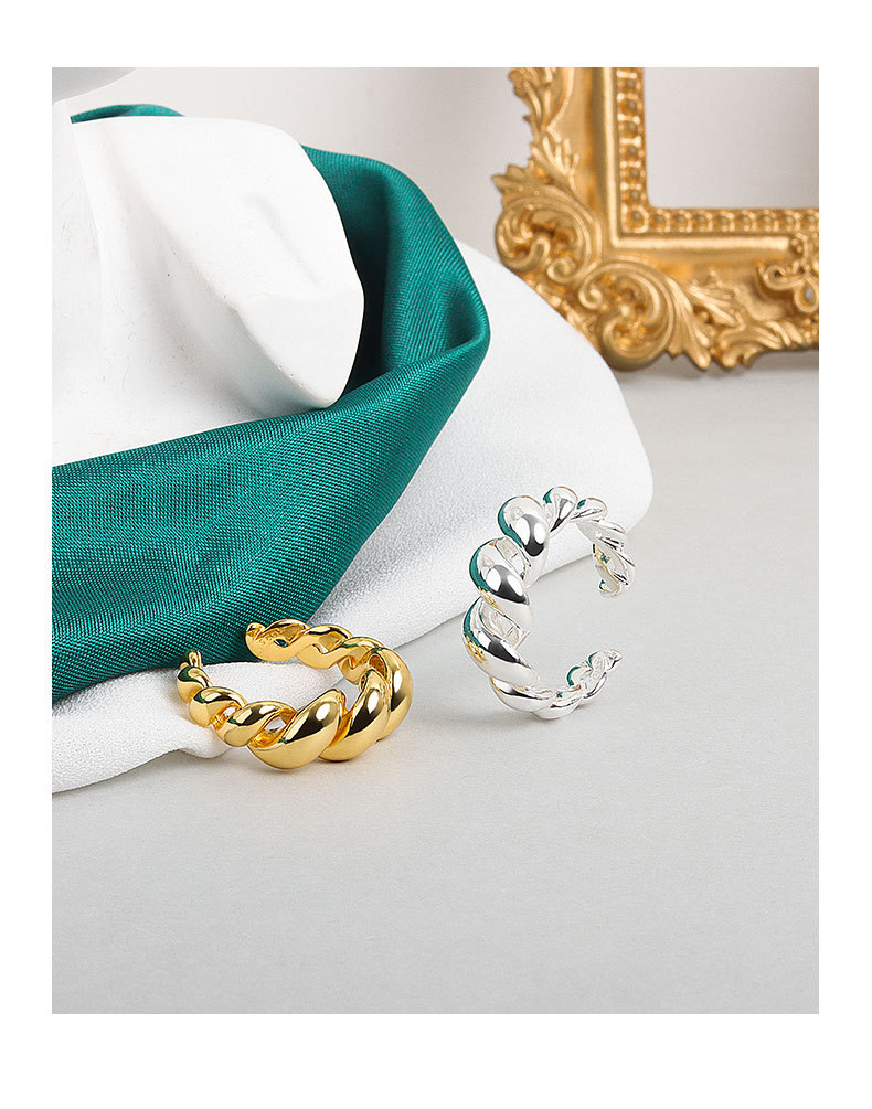Korean Metal Twist Hollow Index Finger Plated Real Gold French Ring Open Ring