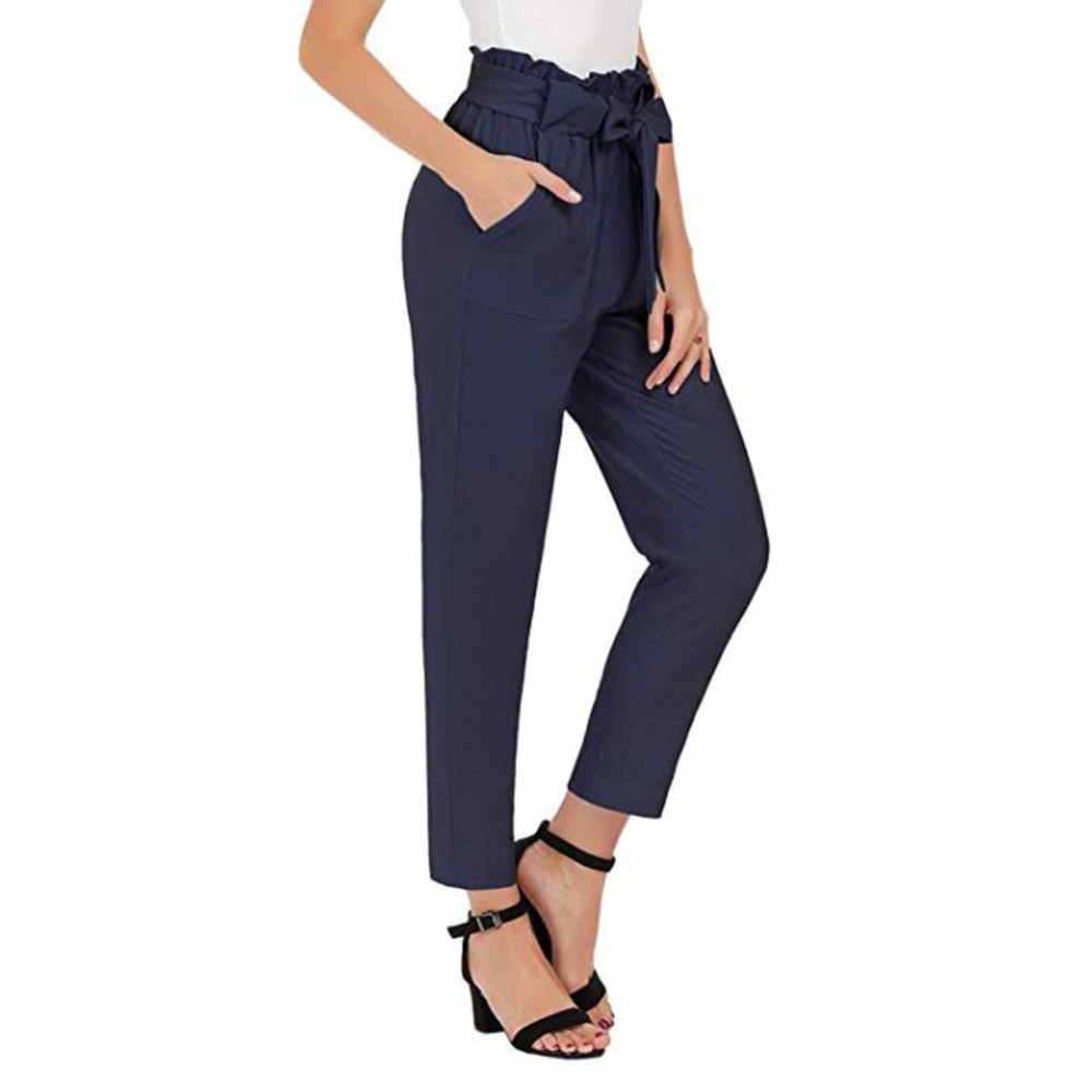 Women'S Fashion Casual Pants Pleated Bandage Cropped Trousers Women Dark Blue - Shop at LoveMi