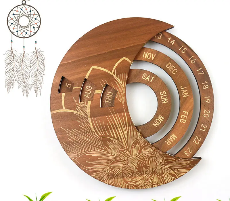 Wooden Wall Calendar Custom Round Perpetual
