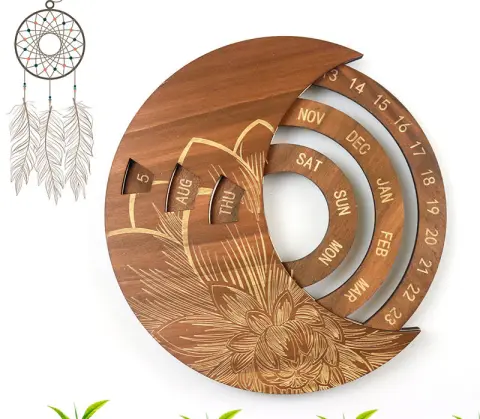 Wooden Wall Calendar Custom Round Perpetual