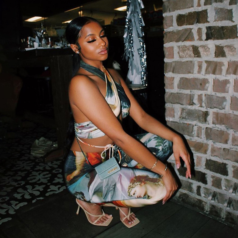 Sleeveless Tie Sexy Hollow Fashion Printed Skinny Suit