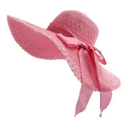 Korean Version Of The Summer Outdoor Beach Bow Sunscreen Sun Hat Solid Color Big Straw Hat Ladies Pink - Shop at LoveMi
