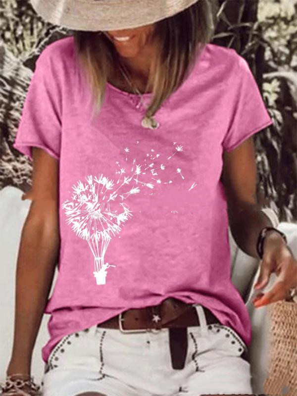 تيشيرت بسيط بأكمام قصيرة بطبعة خرّوب الصيف للنساء