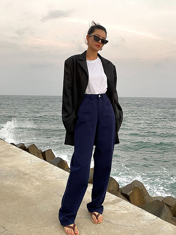 New Dark Blue High Waist Straight Jeans For Spring And Summer Blue - Shop at LoveMi