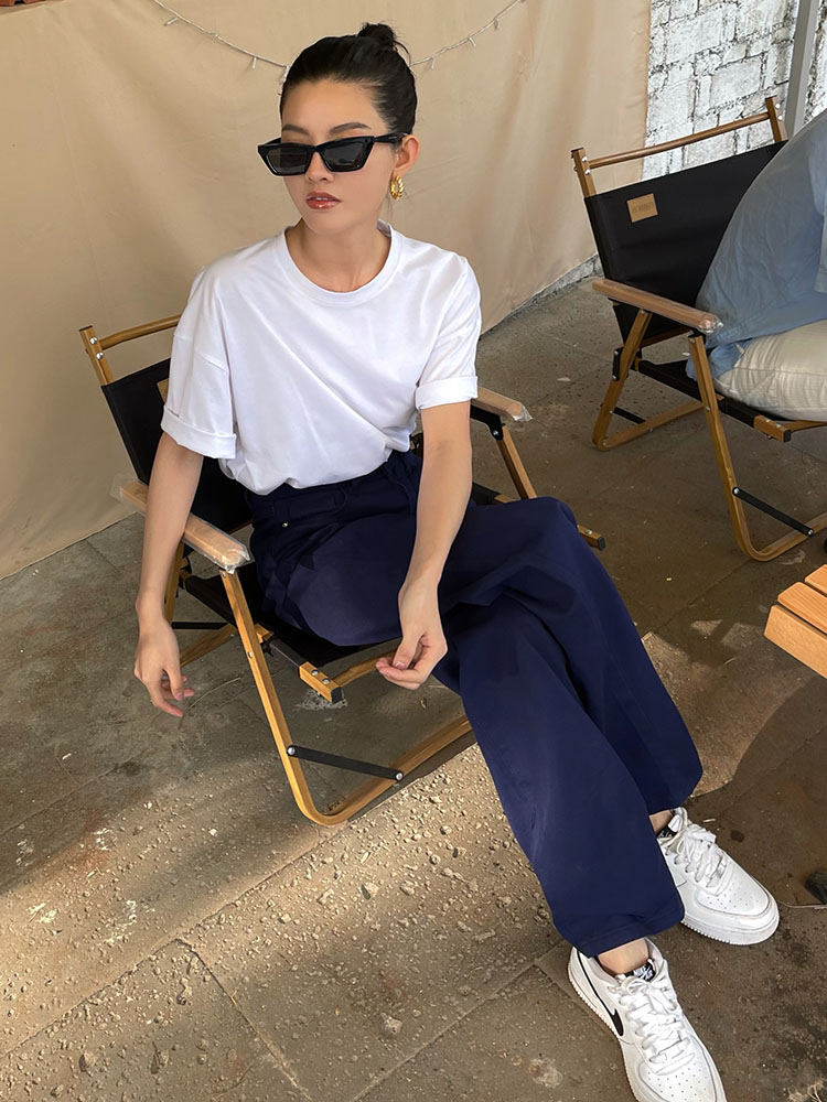 New Dark Blue High Waist Straight Jeans For Spring And Summer